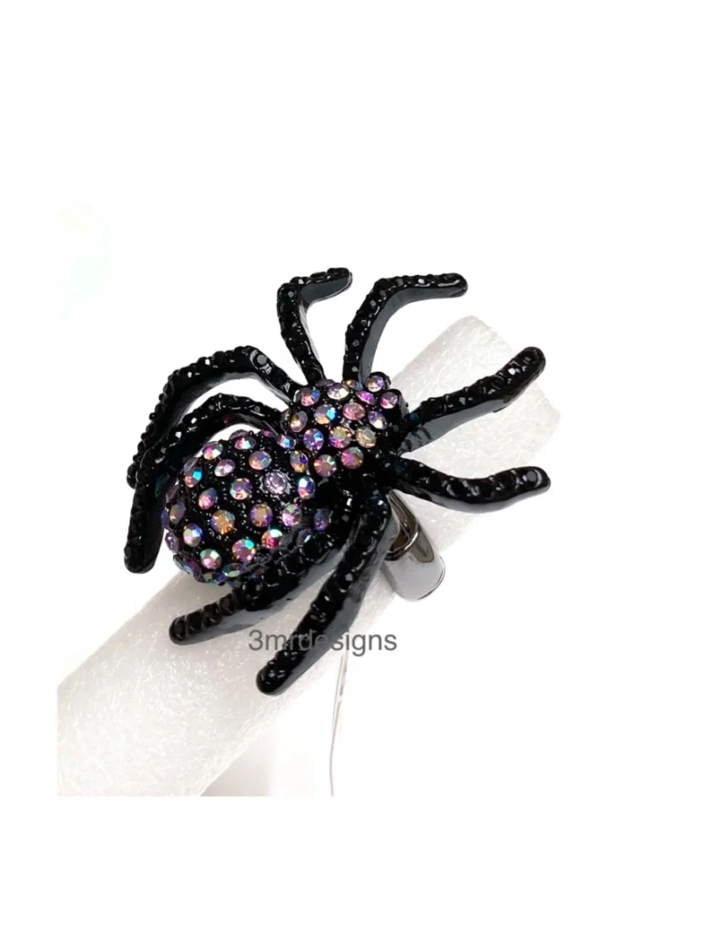 NWT Betsey Johnson 💋BLACK SPIDER Hematite Tone Iridescent Stones Stretch Ring